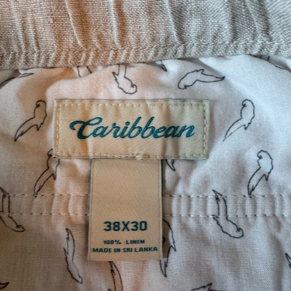Caribbean Mens 100% Linen Cargo Pants Size 38 Preppy Beachy Coastal Resort